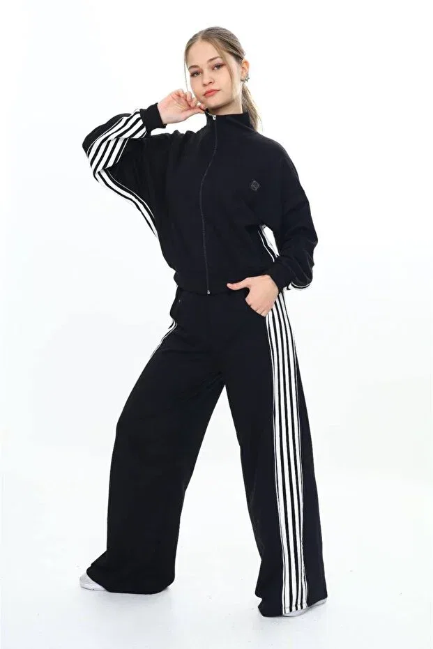 Детский спортивный комплект для девочек с принтом Oversize 100% Cotton Tracksuit Set Dalikda, Black — фото 3