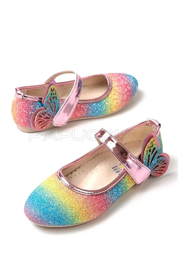 Детские балетки для девочек с принтом Rainbow Butterfly P Papuccum Ortopedi Çocuk Ayakkabıları, Rainbow — фото 3