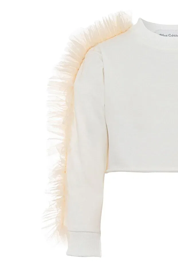 Детские свитшот для девочек с принтом White Poppy Mini Celebrities, Off-White — фото 4
