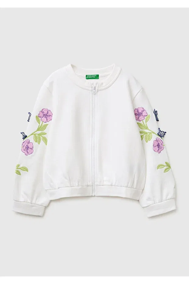 Детские свитшот для девочек с вышивкой United Colors Of Benetton, White