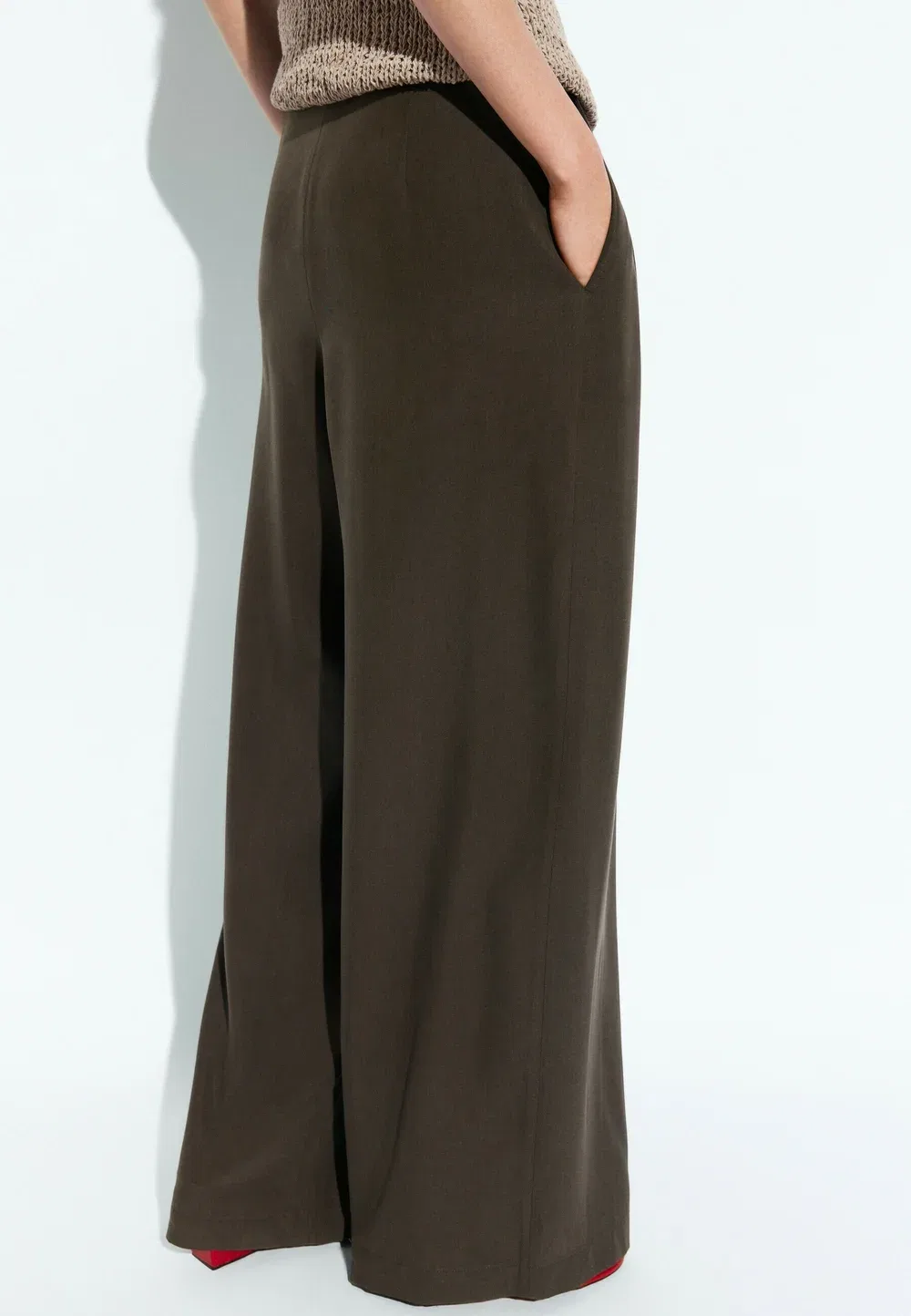 Свободные брюки с широкими штанинами и вытачками Massimo Dutti, Dark Brown — фото 3