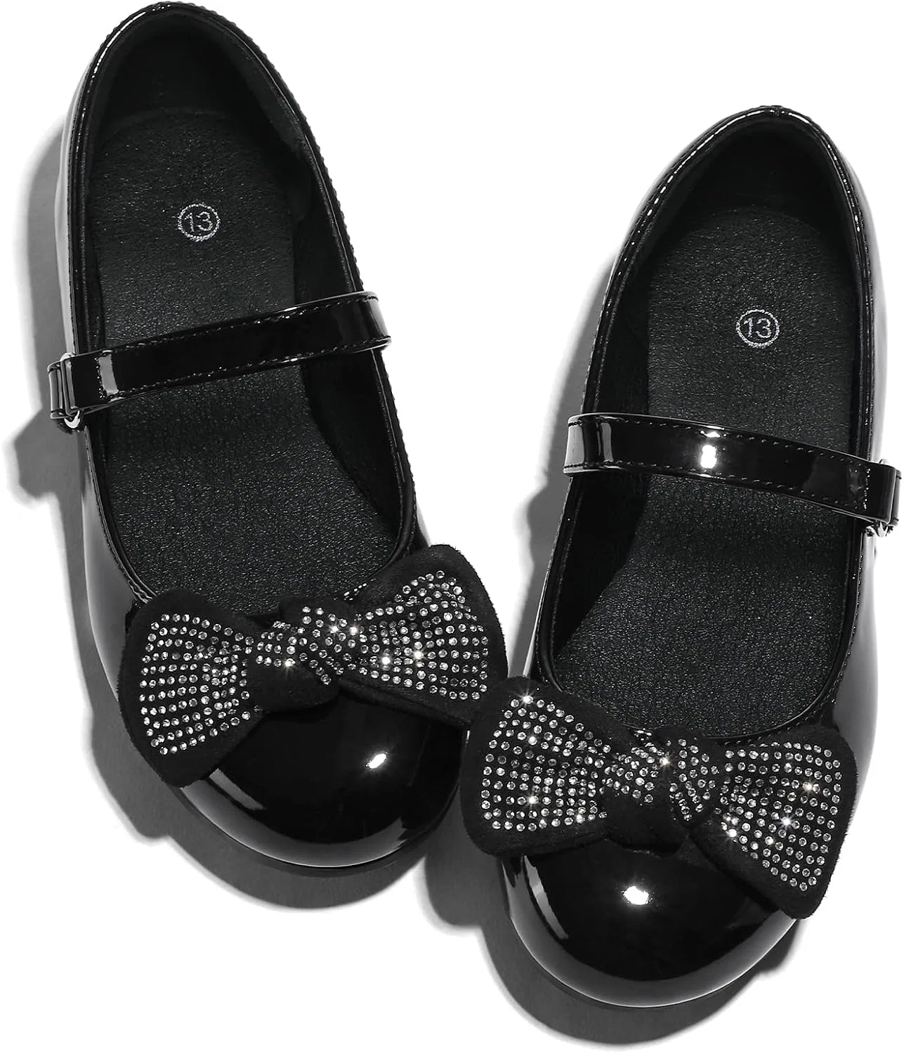 Детские балетки для девочек с бантом нескользящие K KomForme, Black Patent — фото 4
