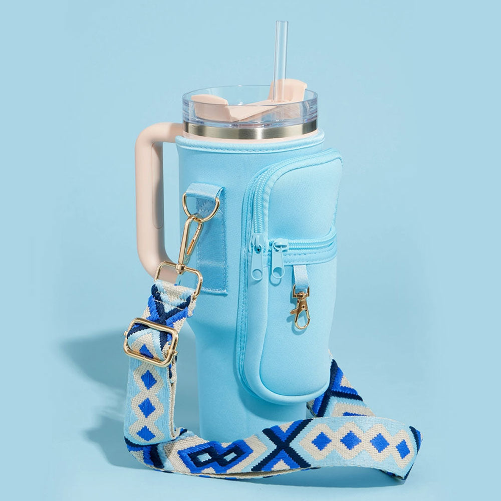 

Сумка-переноска для стаканов с ацтекским принтом на ремне через плечо FASHNZFAB, светло-голубой