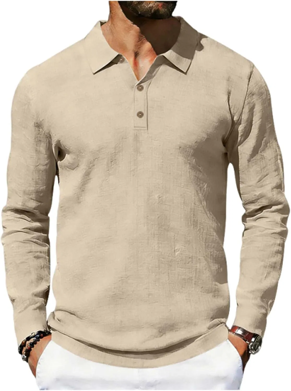 Мужская длинная футболка поло с воротником Polyester, Khaki