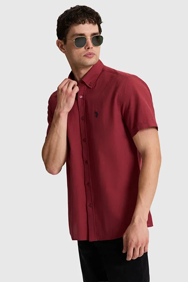 Мужская рубашка с коротким рукавом хлопковая U.S. Polo Assn., Cherry — фото 3