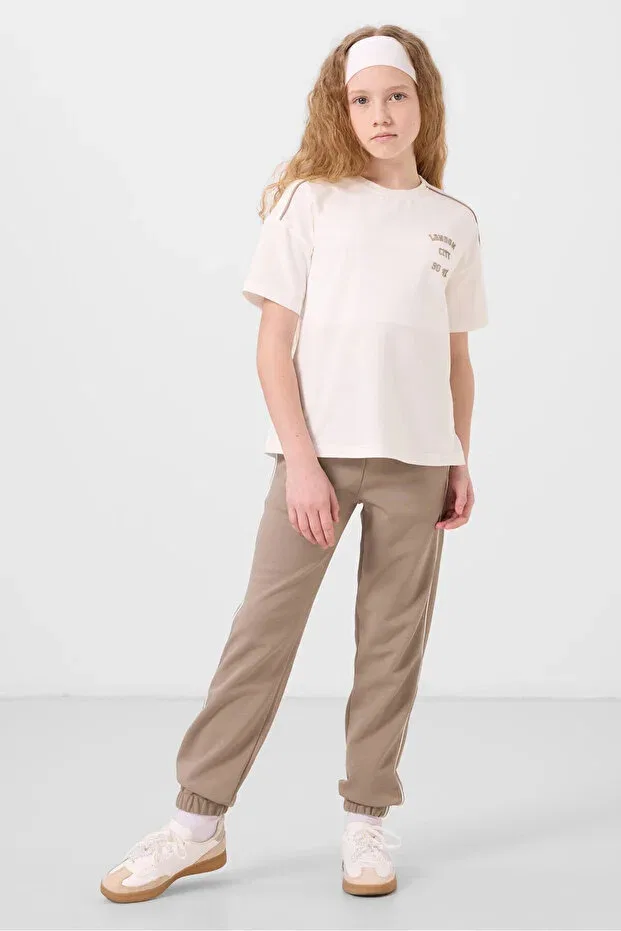Детский спортивный костюм для девочек с принтом Tommy Life, Ecru/Dark Beige