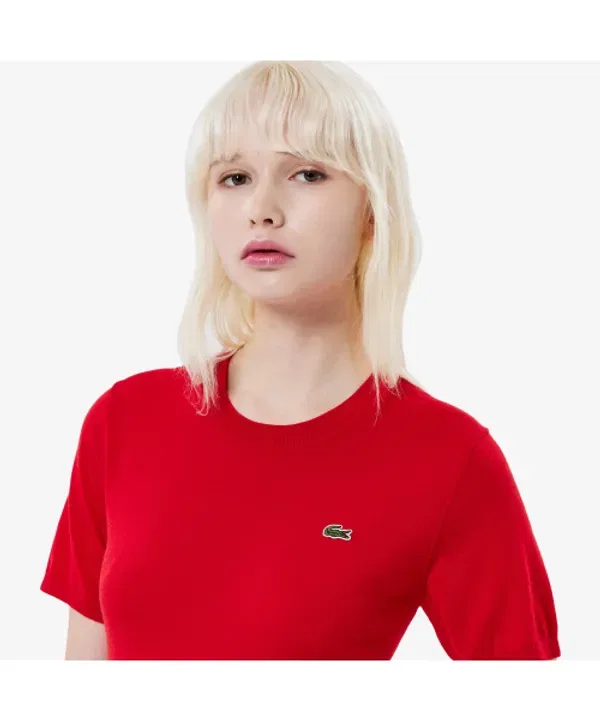 Свитер женский Lacoste 240, с коротким рукавом, мягкая шерсть, бежевый — фото 2