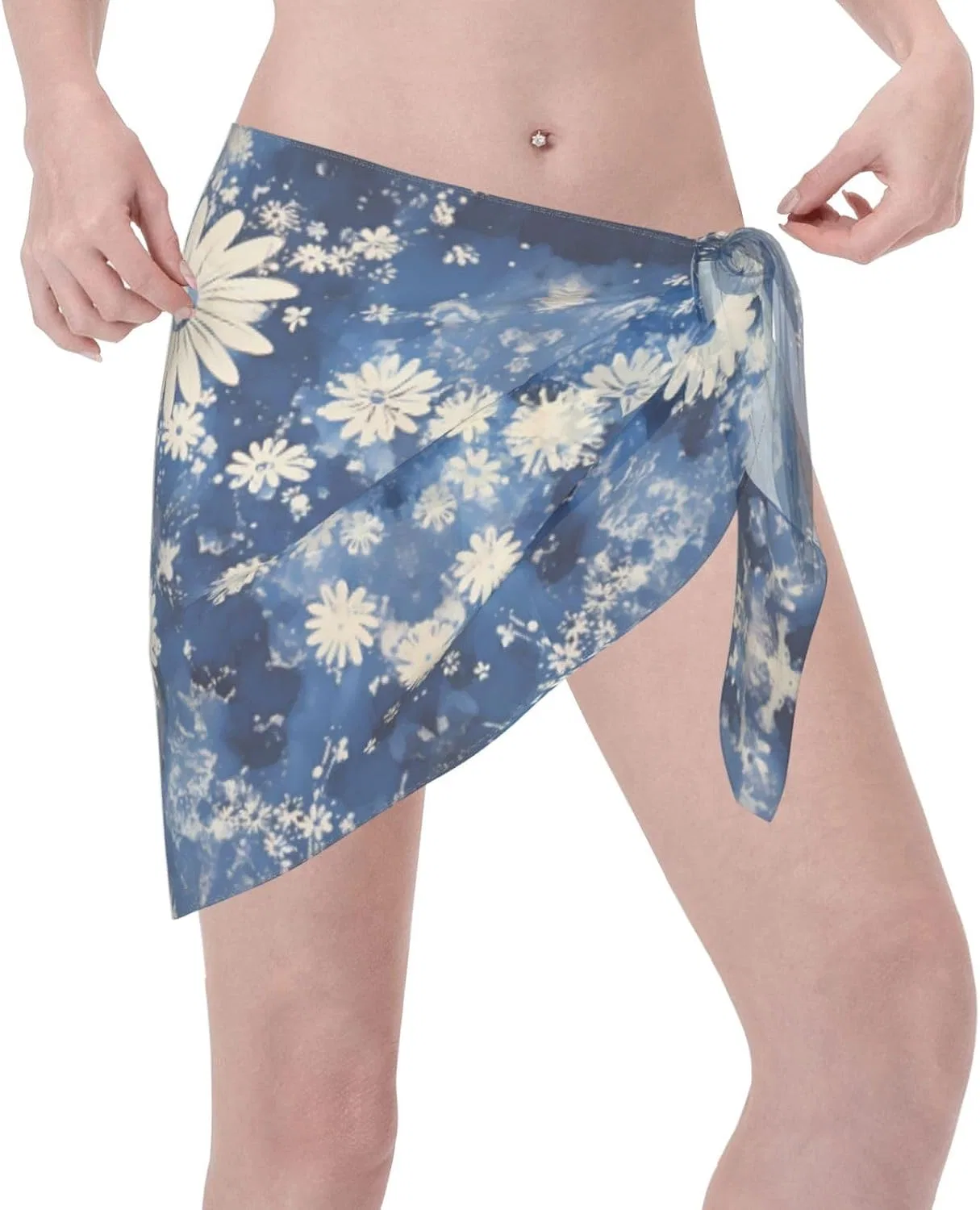 Женская пляжная накидка из шифона с завязками, Blue Tie Dye — фото 3