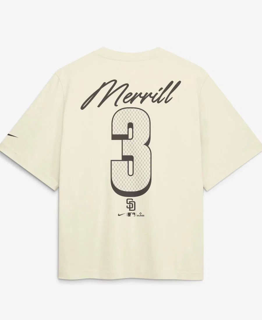 Женская футболка Jackson Merrill Cream San Diego Padres Premium Essentials Boxy с именем и номером Nike, Cream — фото 2
