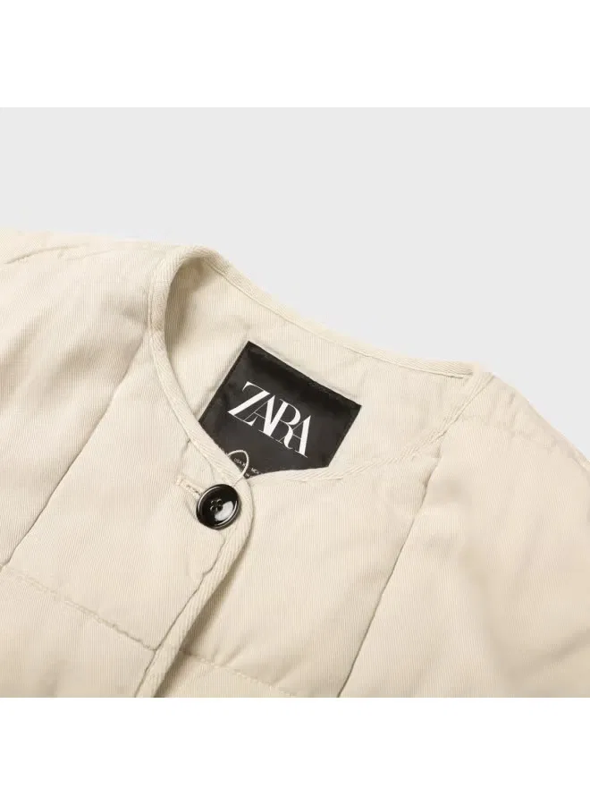 Жакет с контрастной строчкой в клетку Zara, бежевый — фото 4