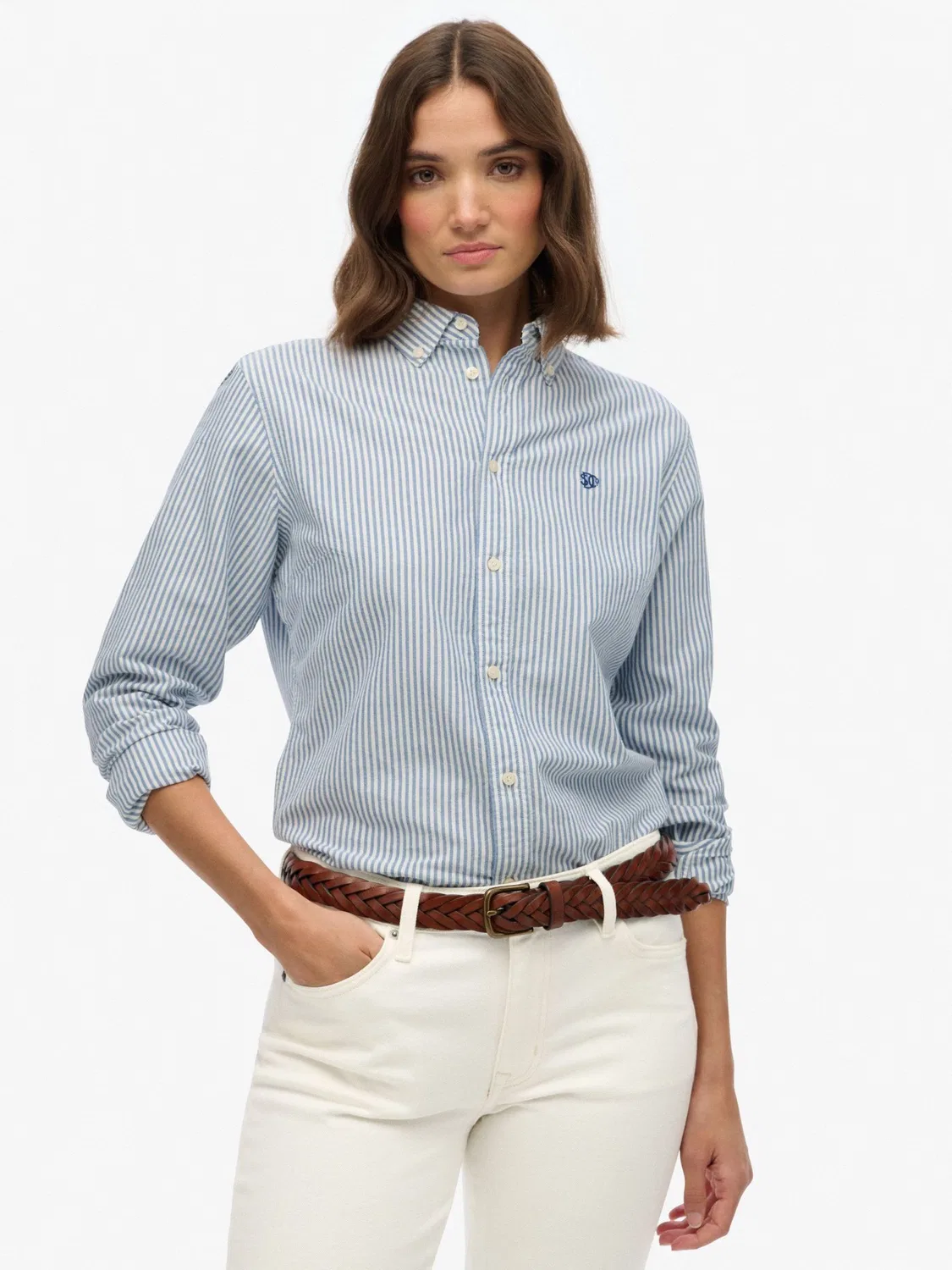 Рубашка с длинным рукавом Slim Oxford Superdry, Blue Stripe — фото 4