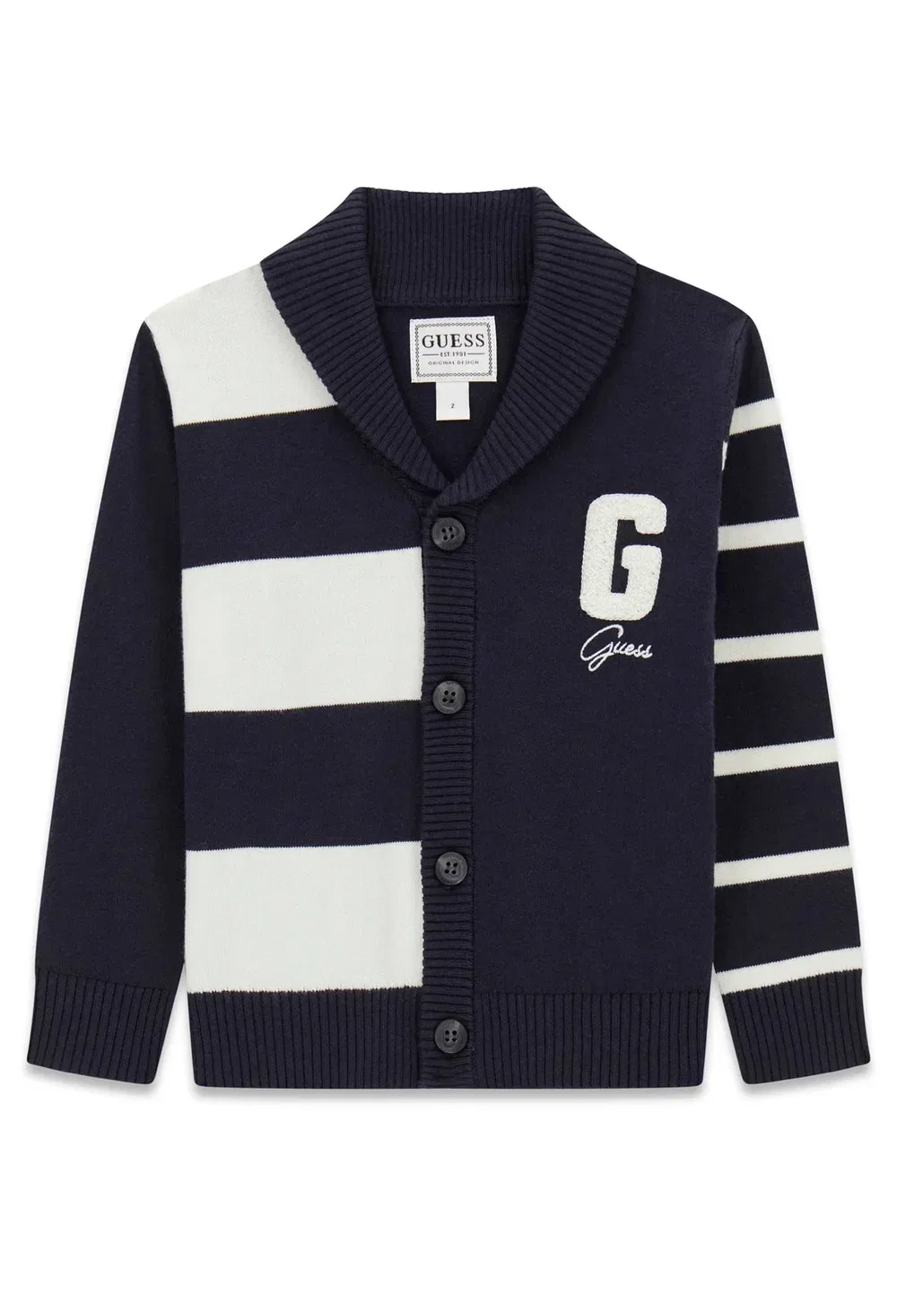 Gestreifte Strickjacke - кардиган Guess, Mehrfarbig, Grundton Blau — фото 4