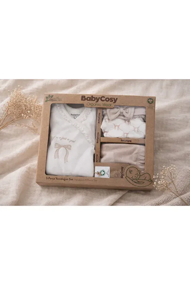 Детский комплект для новорожденных из 5 предметов хлопковый Babycosy Organic Wear, Ecru
