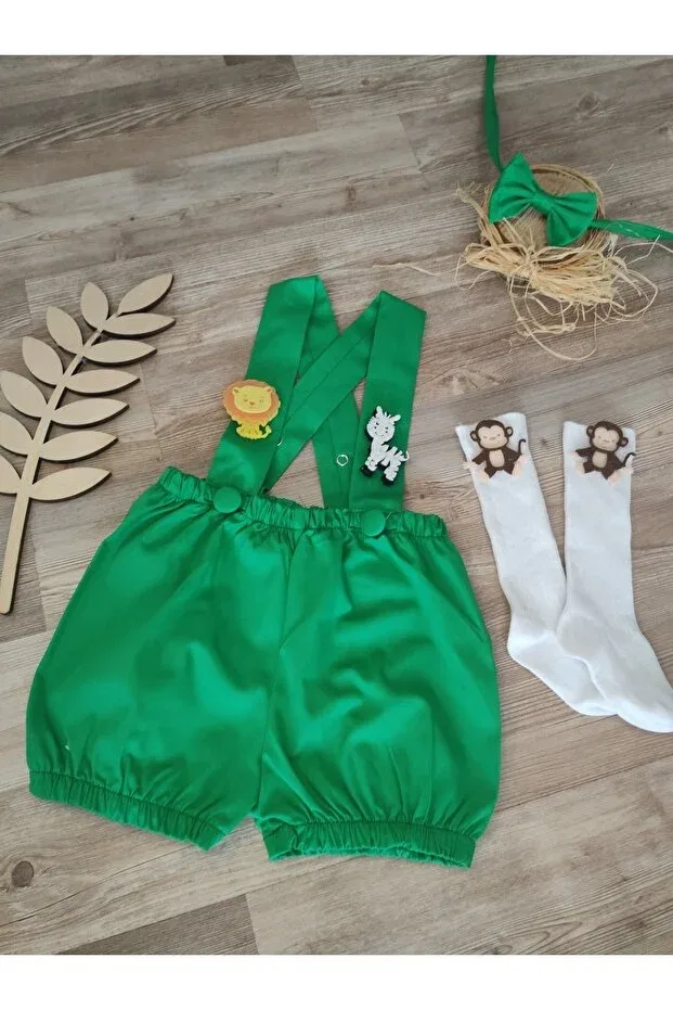 Детский комбинезон для мальчиков с принтом Safari concept baby boy green salopette bow tie socks set cake blast 1 year old shoot Feriatolye, Green — фото 2