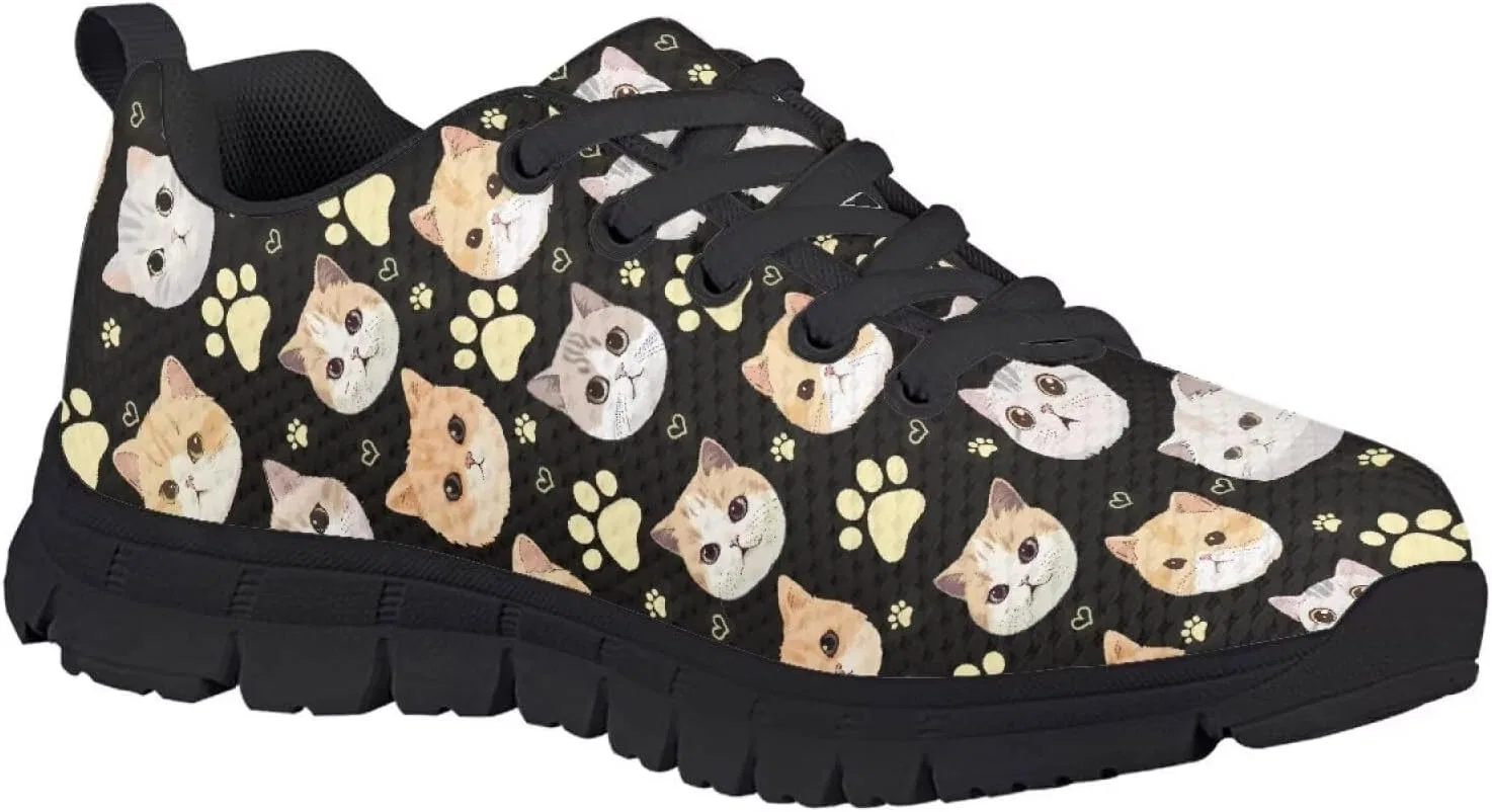 Детские кроссовки для девочек с сеткой Ystardream, Black Cute Cat — фото 3