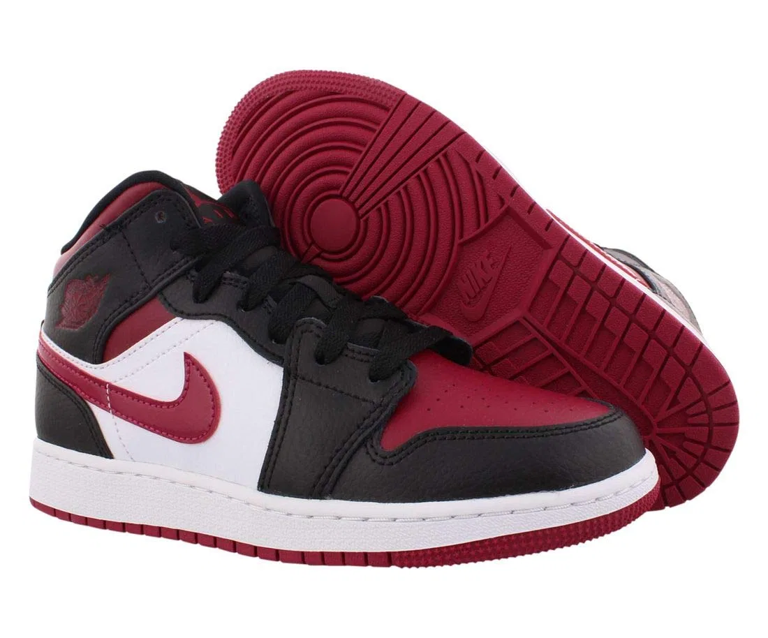 Детские кроссовки для мальчиков с принтом AIR JORDAN 1 Retro High OG Yellow Toe NIKE, Black Noble Red White — фото 2