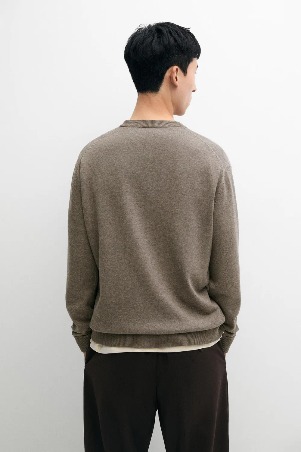 Свитер Massimo Dutti Cotton Blend Knit, хаки — фото 4