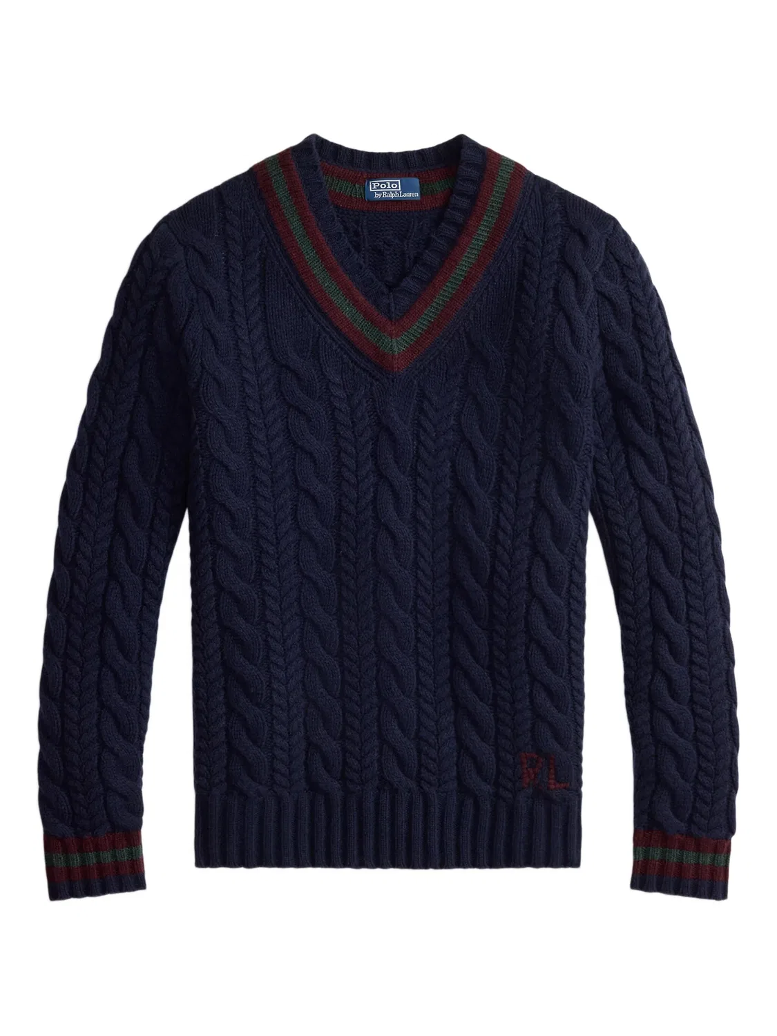 Свитер с V-образным вырезом и косичкой Polo Ralph Lauren, темно-синий