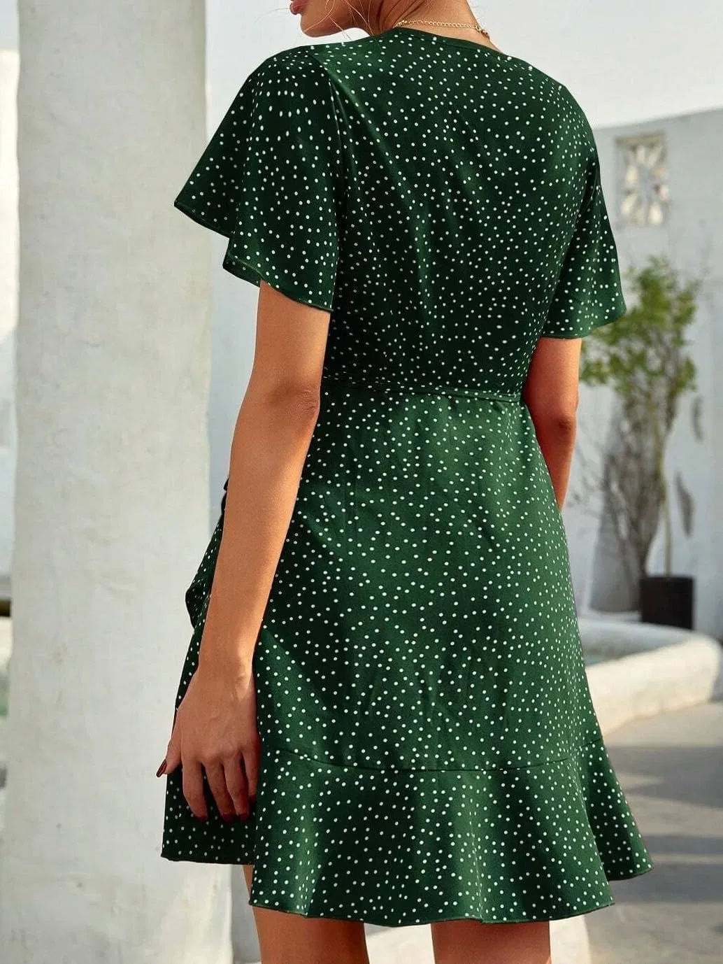 Женское платье А-силуэта с запахом Polka Dot, Dark Green — фото 3
