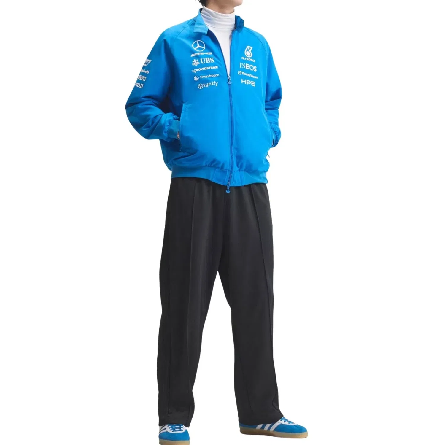 Мужская куртка-бомбер с принтом Blue Wonder Driver Harrington Adidas, синий — фото 2