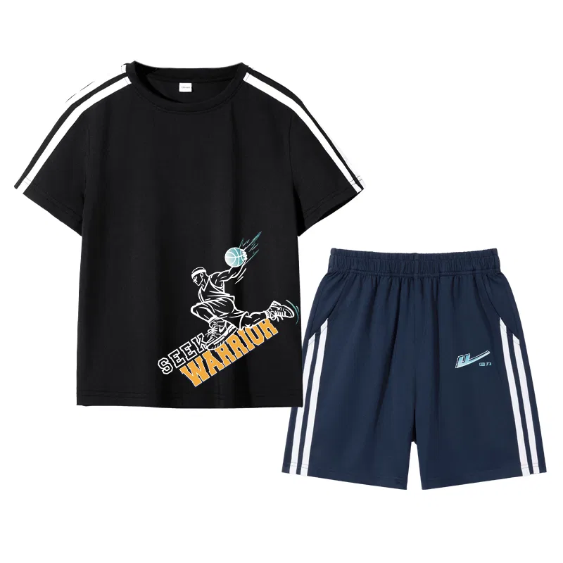 Детский спортивный комплект с принтом Black/H Layup Action Lower Left-Navy Blue/H Power Blue K WARRIOR