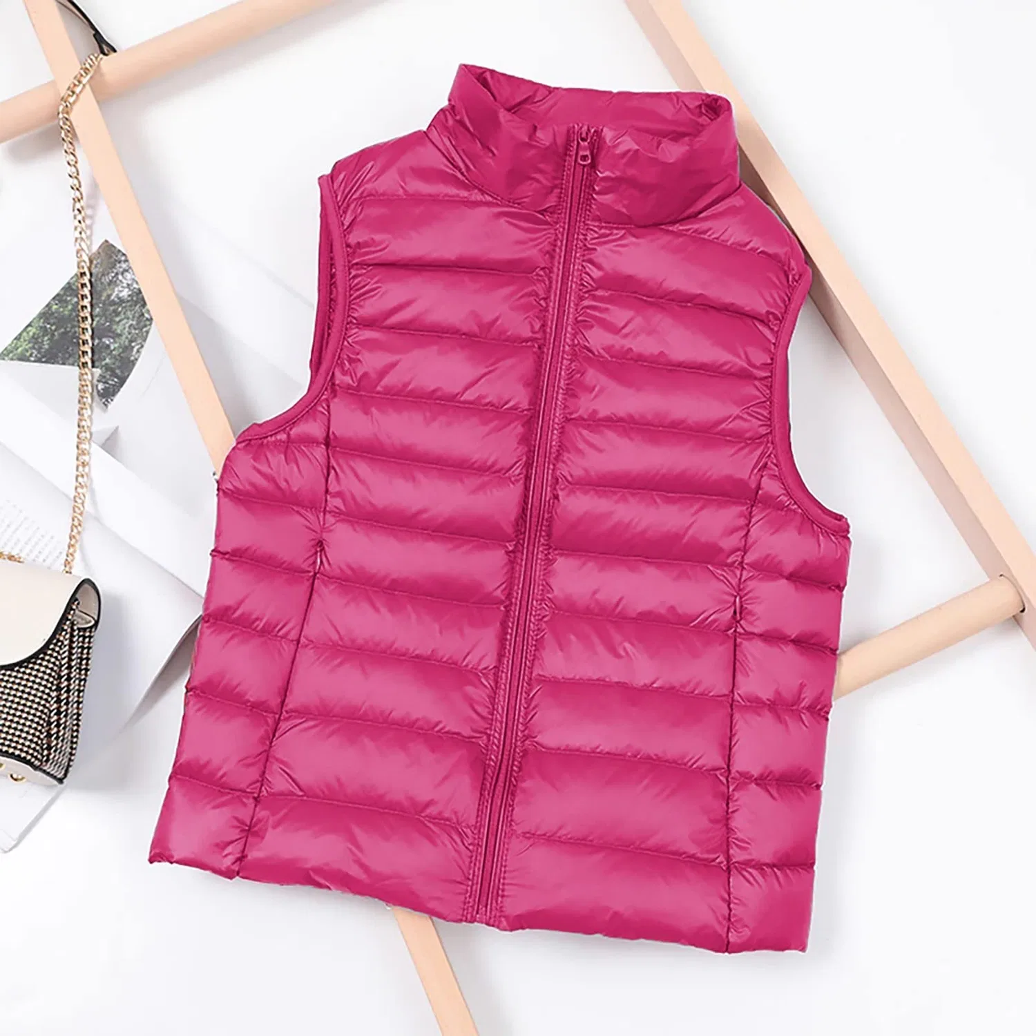 Женский легкий стеганый жилет с молнией, Rosa acceso — фото 4