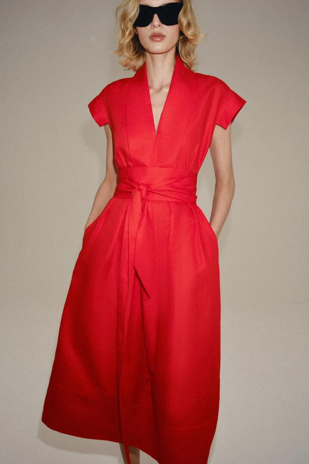 Платье миди из льняной смеси от ZW COLLECTION ZARA, Red — фото 3