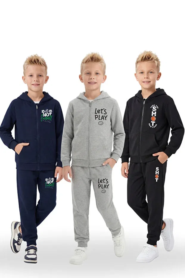 Детский спортивный комплект для мальчиков с принтом Ya Ko Kids, Navy Blue-Grey-Black