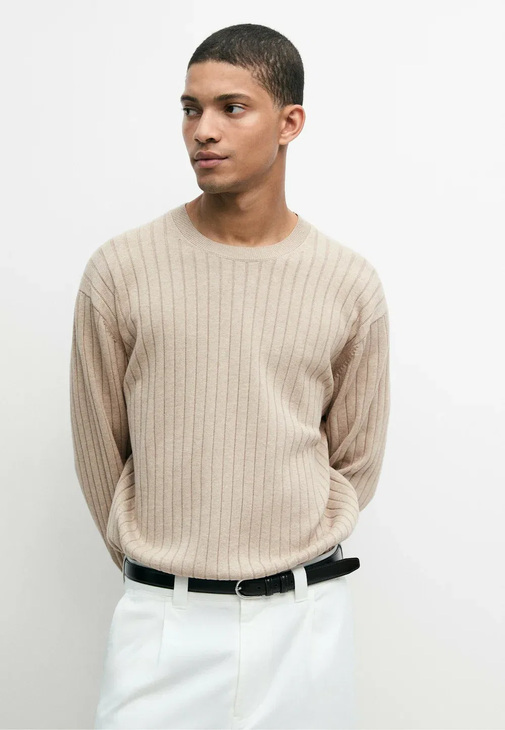 Свитер-Джемпер из 100% хлопка в рубчик Massimo Dutti, Brown