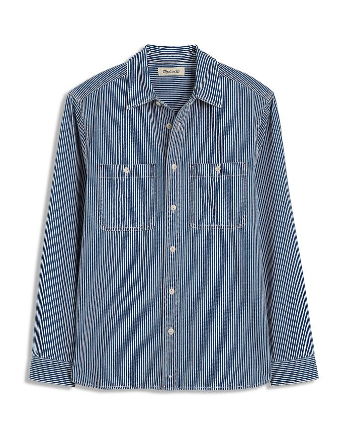 

Полосатая джинсовая рубашка с двумя карманами Madewell, синий
