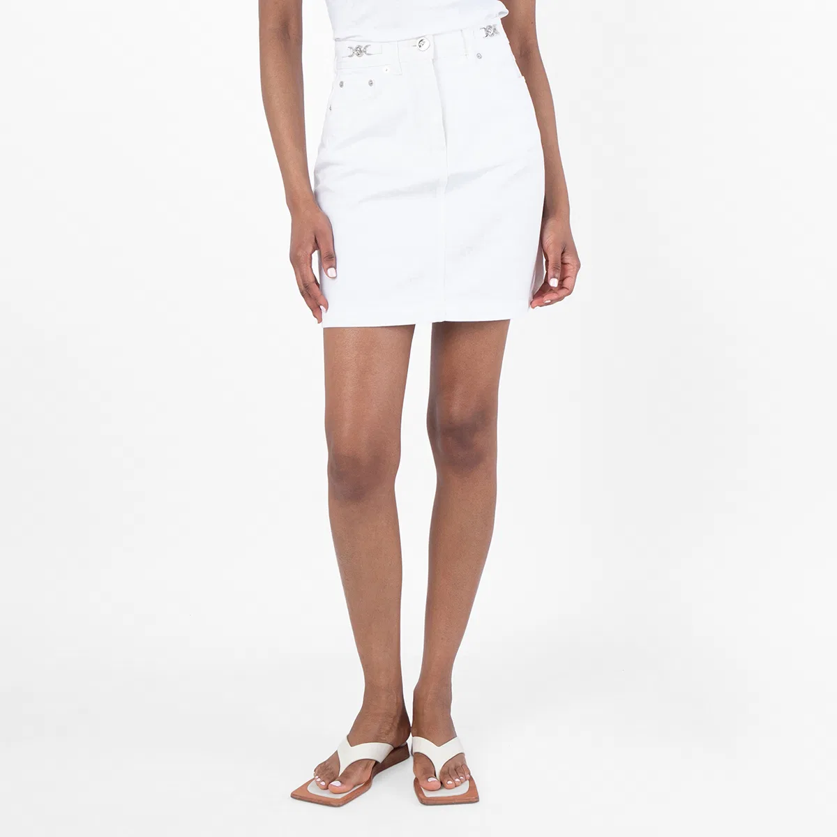 Юбка-трапеция из хлопкового денима Cotton Denim A-Line Skirt Versace, White