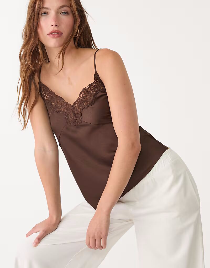 

Кружевной топ Stradivarius коричневого цвета