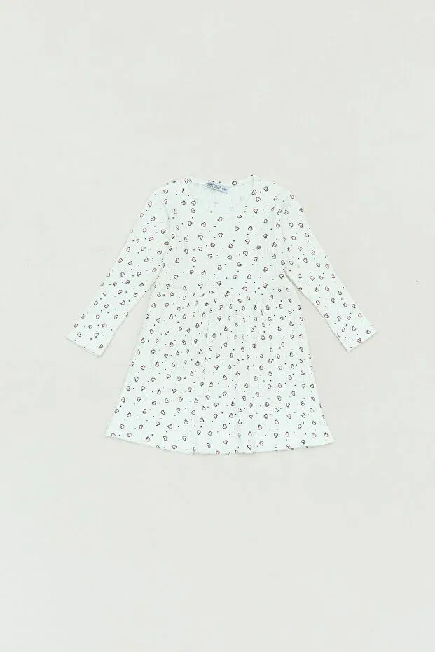 Детское платье для девочек с принтом Heart Printed Ribbed Fulla Moda, Белый