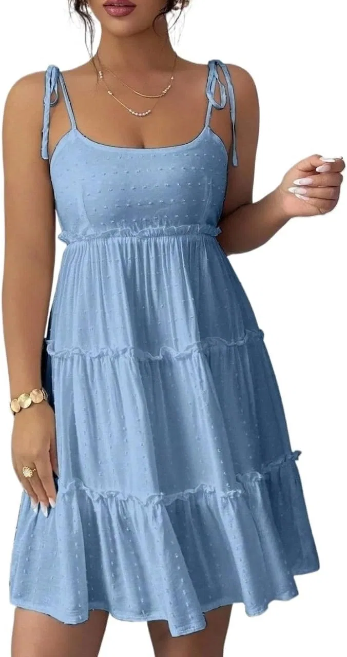 Женское мини-платье с воланами High Waist, Blue