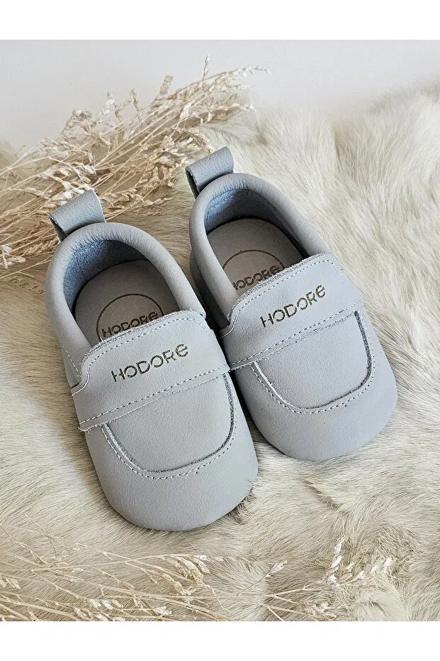 Детские пинетки-мокасины из натуральной кожи Enzo Hodore, Light Blue