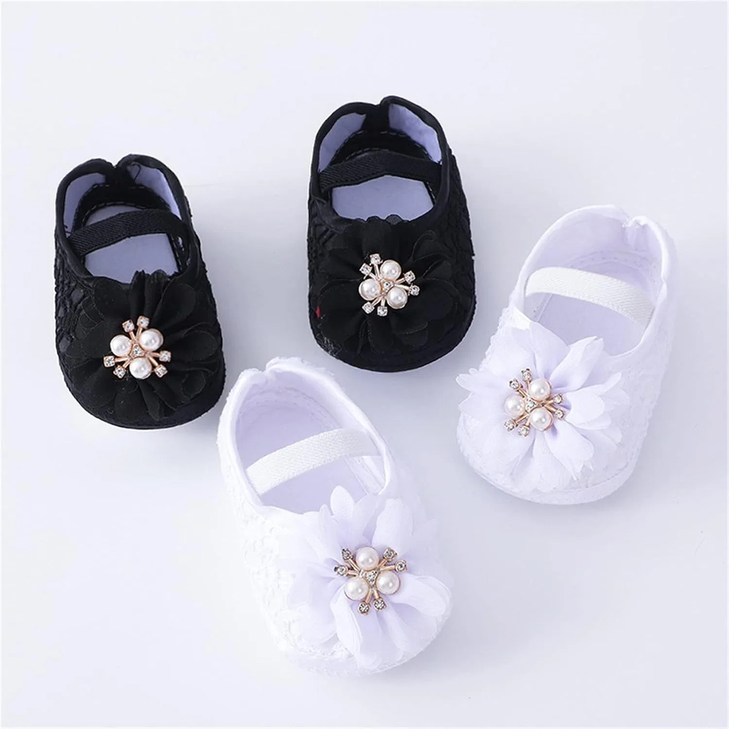 Детские туфли для девочек с жемчугом и цветком Princess Shoes, Black — фото 4