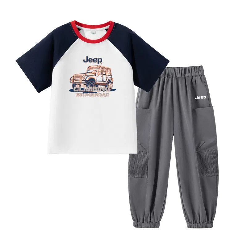 Детский спортивный костюм с круглым вырезом Jeep, Navy Blue/E SUV-Iron Gray/E White Logo K