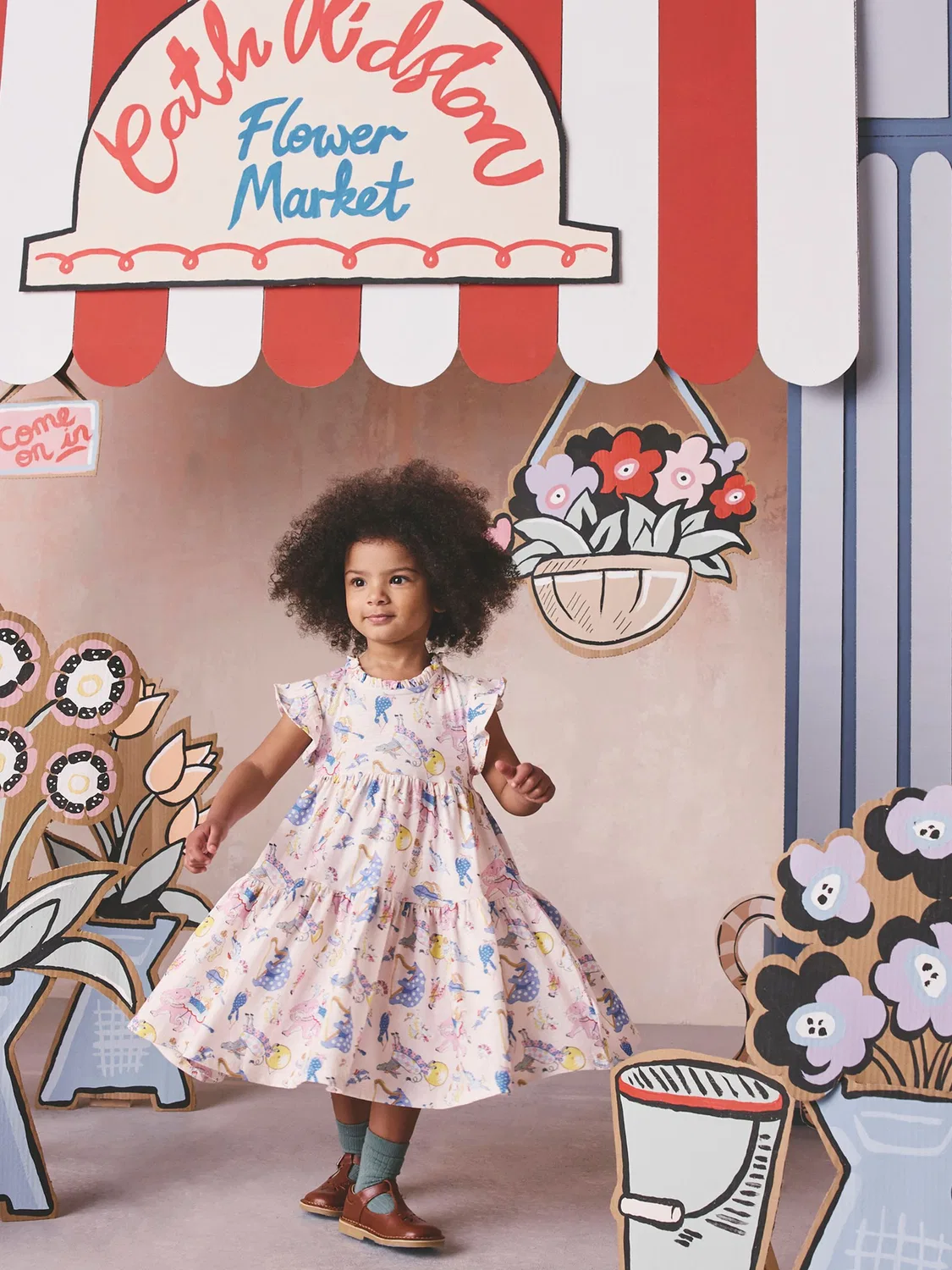 Платье ярусное из джерси Cath Kidston Next, кремово-синее — фото 4