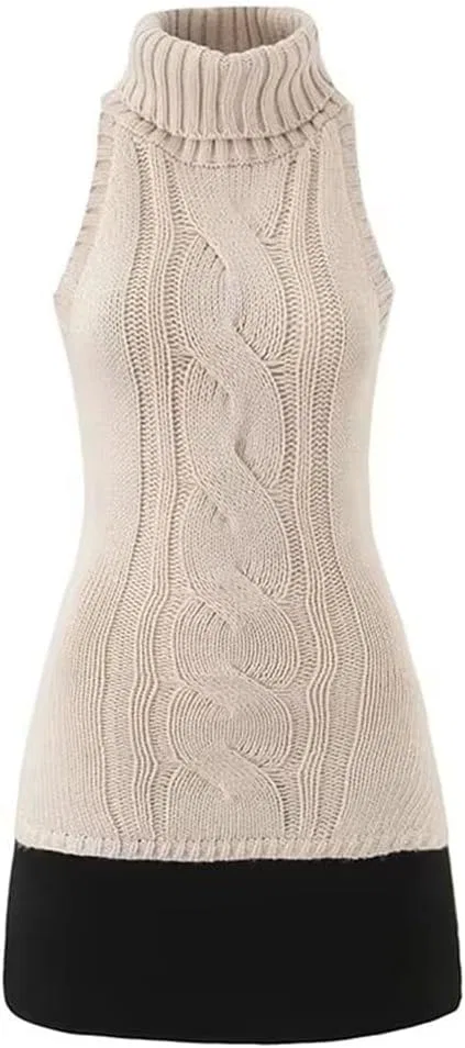 Женское мини-платье с черепаховым воротником Patchwork Knit, Pic Color