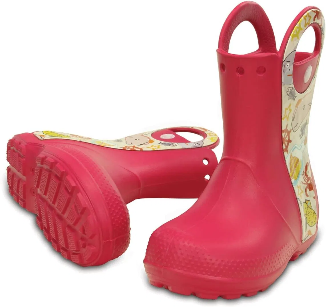 Детские сапоги для девочек с принтом Sea Life Crocs, Raspberry — фото 3