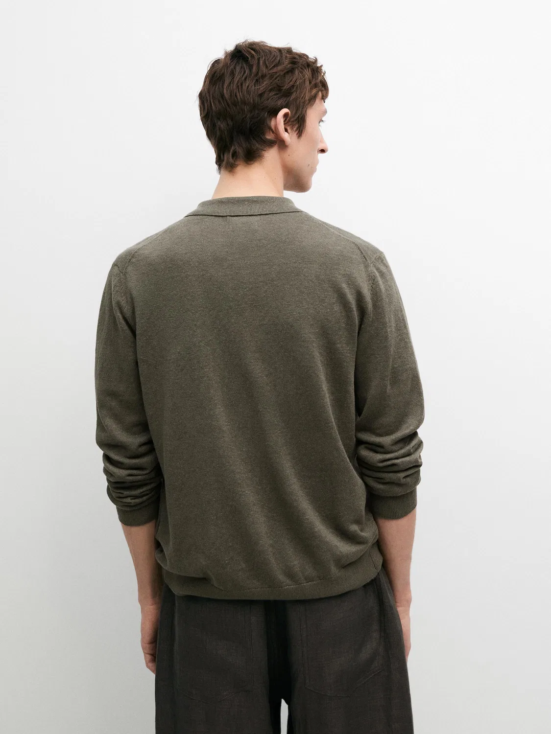 Вязаный кардиган из льна с пуговицами Massimo Dutti, Pale Khaki — фото 3