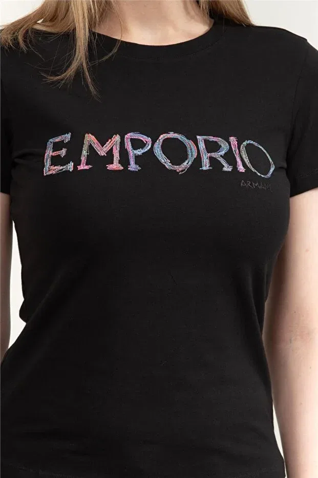 Женская футболка с принтом Emporio Armani, Black — фото 4