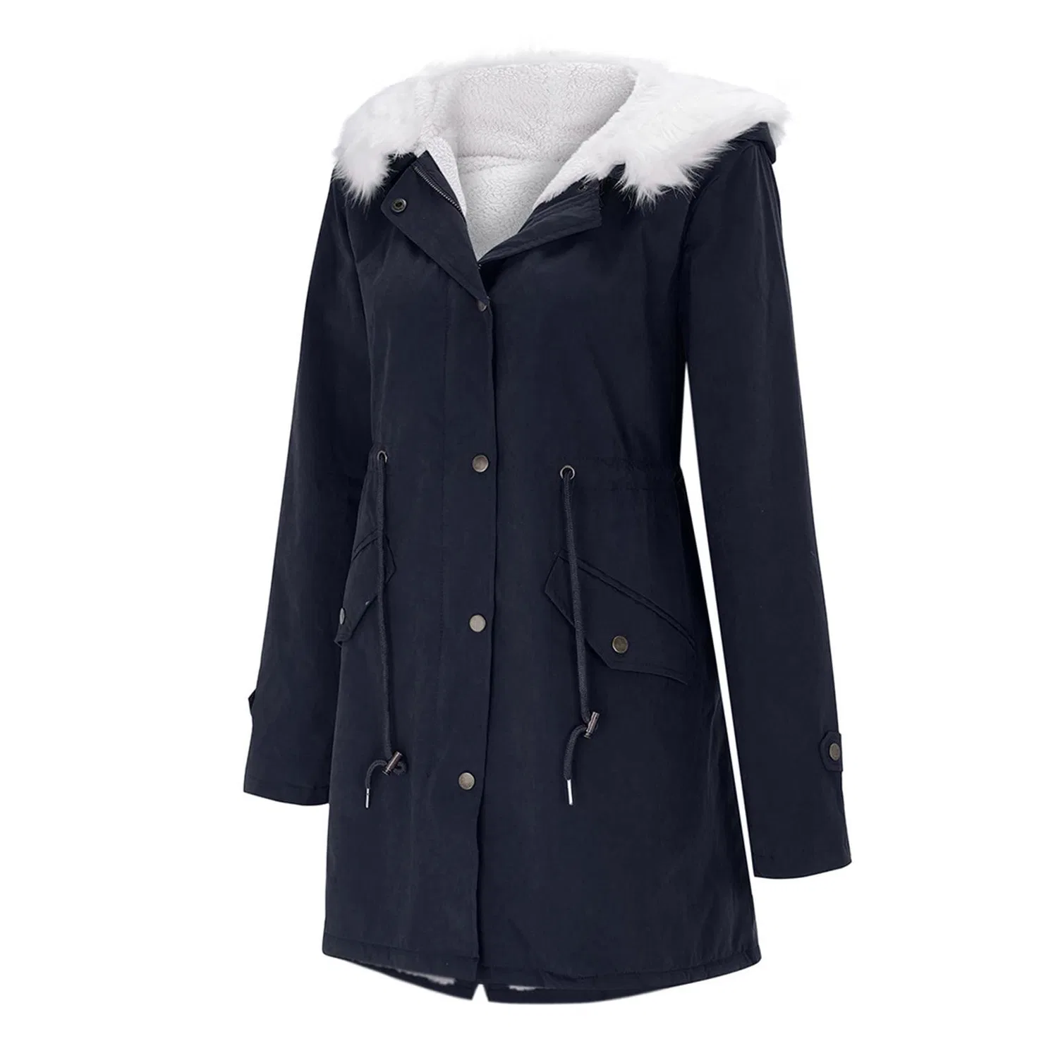 Женское зимнее пальто с флисовым воротником и капюшоном, модель Classic Outdoor Climbing Coat, Marina Militare — фото 2