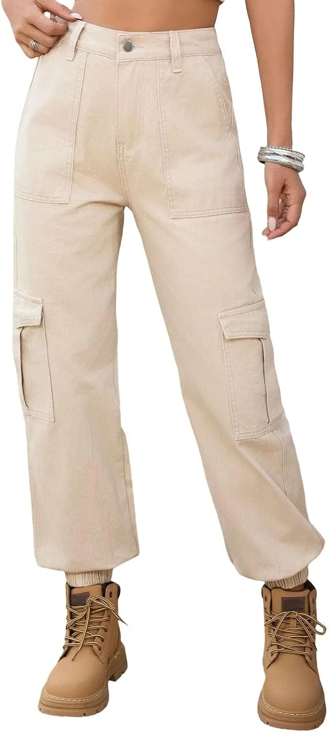 Джинсы карго с высокой талией, женские, Khaki