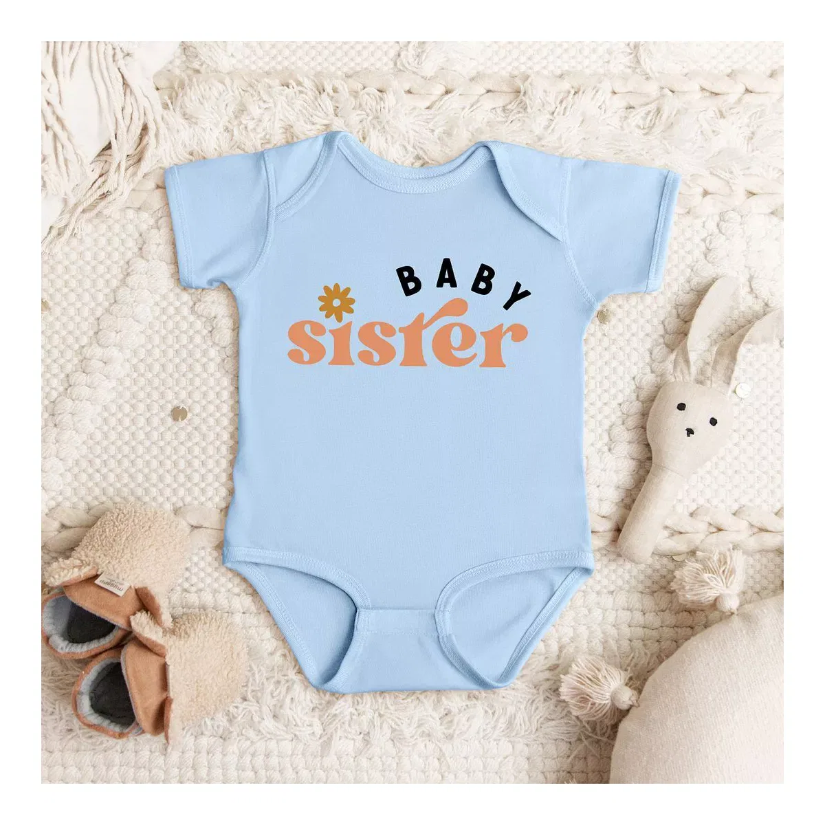 Детское боди для девочек с коротким рукавом Boho Baby Sister The Juniper Shop, Light Blue — фото 2