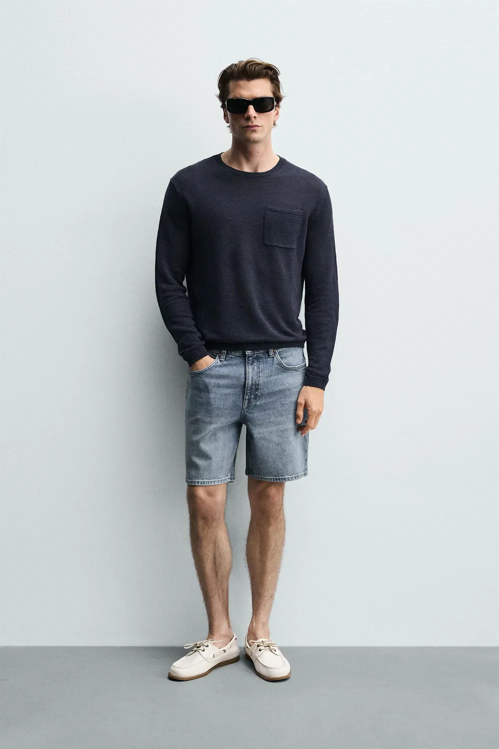 ДЖИНСОВЫЕ ШОРТЫ СТАНДАРТНОГО КРОЯ-БЕРМУДА ZARA, Mid-Blue