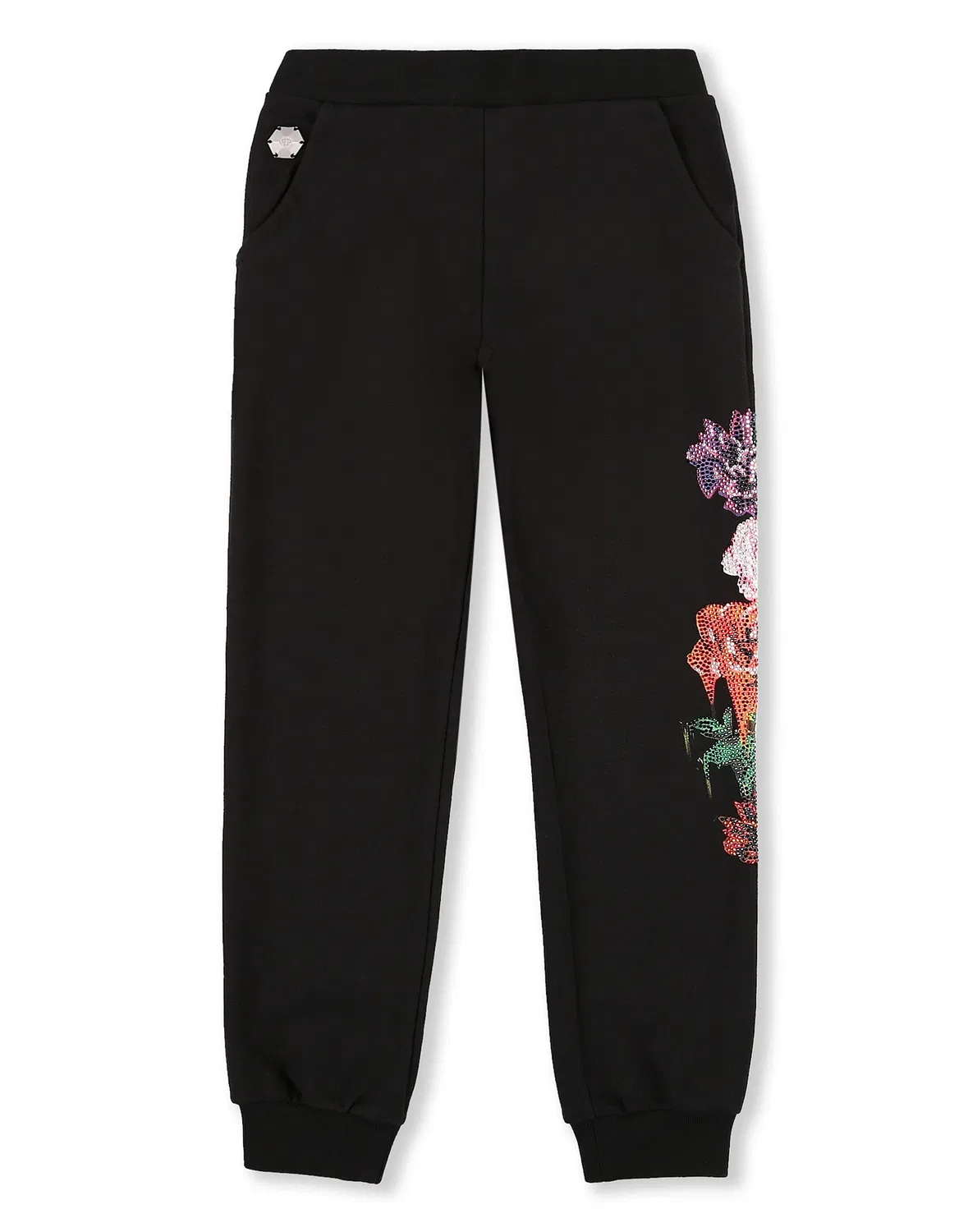 Детские спортивные брюки для девочек с цветочным принтом Crystal Flowers PHILIPP PLEIN, черный