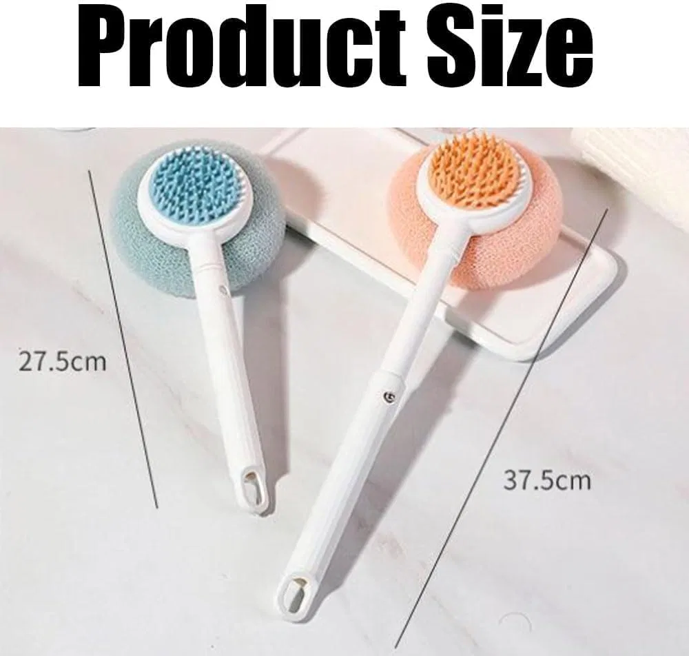 2-in-1 Щетка для тела with Long Handle, NIRNHYRUR, Dual-Sided, Telescopic, Pink+Beige