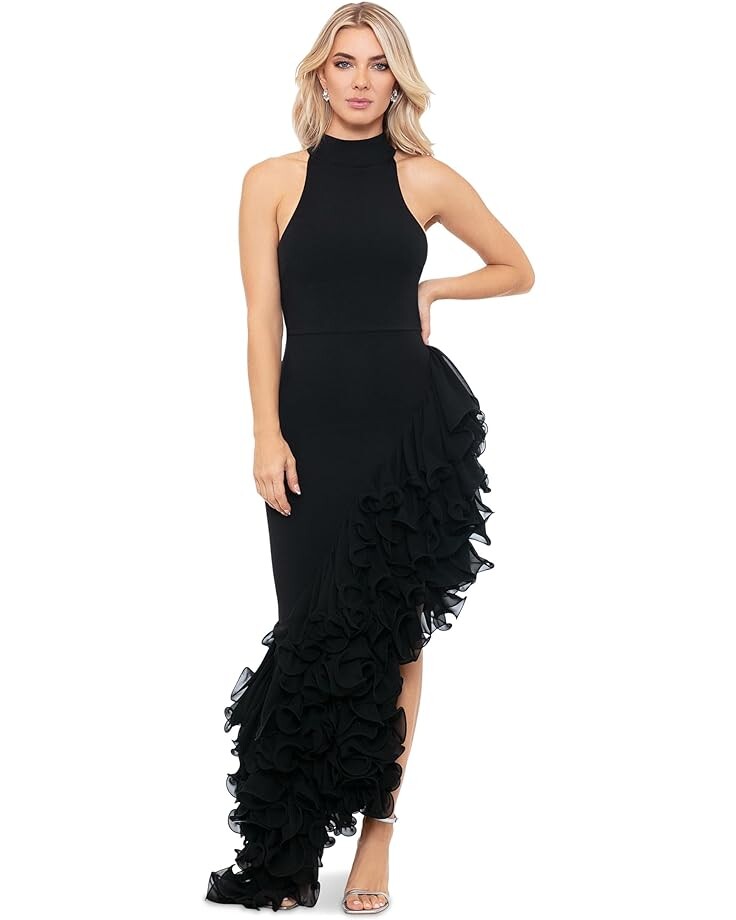 

Платье Betsy & Adam Long asymetrical ruffled mock neck, черный