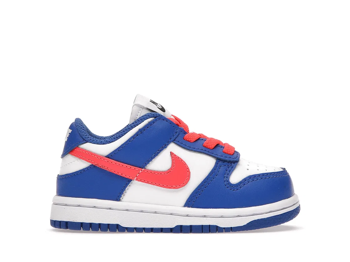 Детские кроссовки для мальчиков и девочек с контрастными элементами Nike Dunk Low Nike, White/Bright Crimson-Game Royal-Black